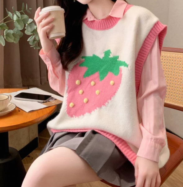 Cute Strawberry Knitted Vest