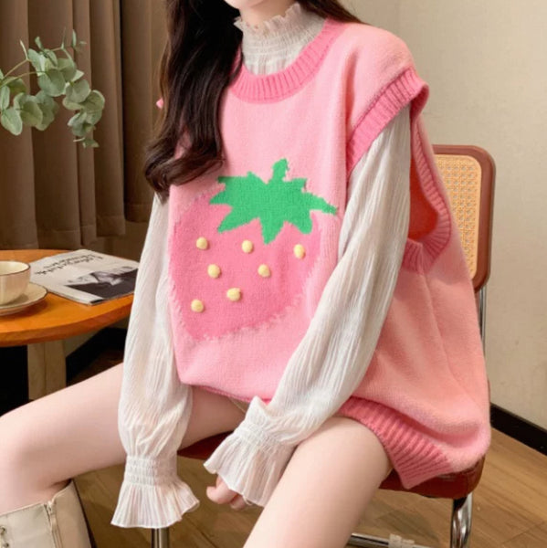 Cute Strawberry Knitted Vest