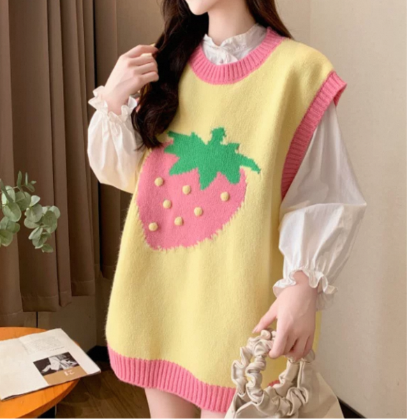 Cute Strawberry Knitted Vest