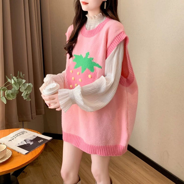 Cute Strawberry Knitted Vest
