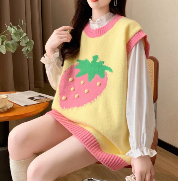 Cute Strawberry Knitted Vest