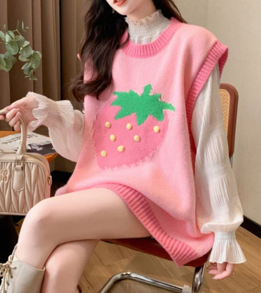 Cute Strawberry Knitted Vest