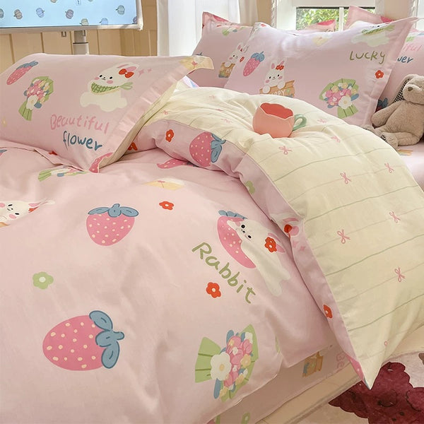 Strawberries With Rabbit Bedding Set