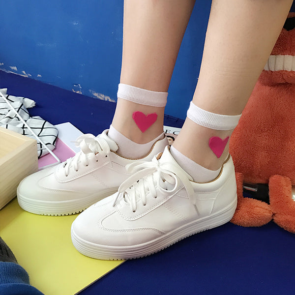 Gauze Splicing Love Heart Socks