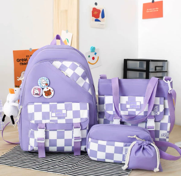 Harajuku Plaid Backpack Set