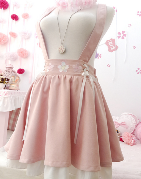 Sakura Embroidered Suspender Skirt