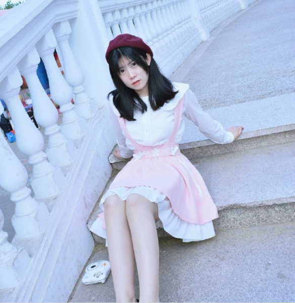 Sakura Embroidered Suspender Skirt