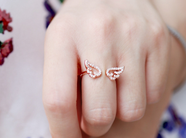 Angel Wings & Leaf Silver Ring