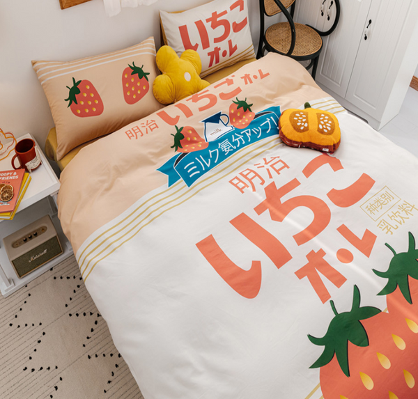 Cute Strawberry Milk Bedding Set