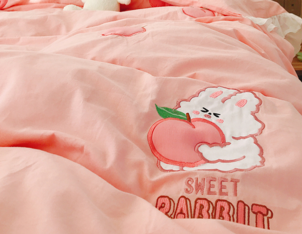 Sweet Rabbit And Peach Bedding Set