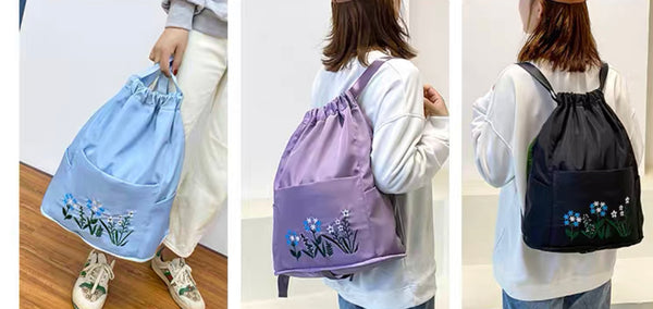 Flower Embroidery Foldable Backpack
