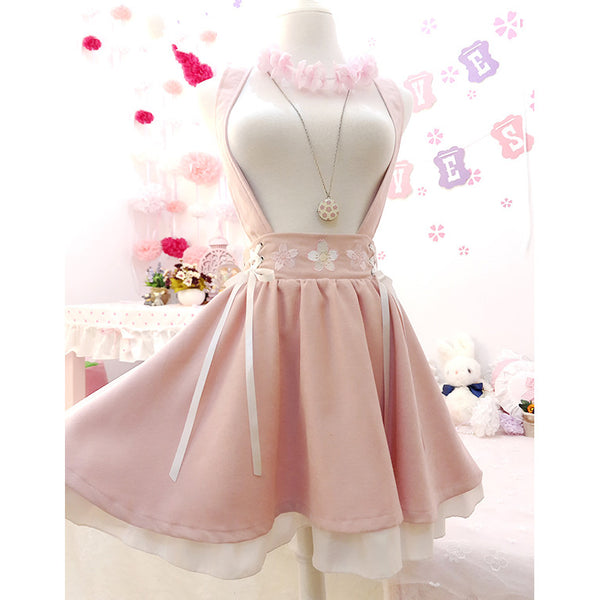 Sakura Embroidered Suspender Skirt