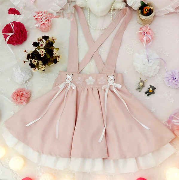 Sakura Embroidered Suspender Skirt