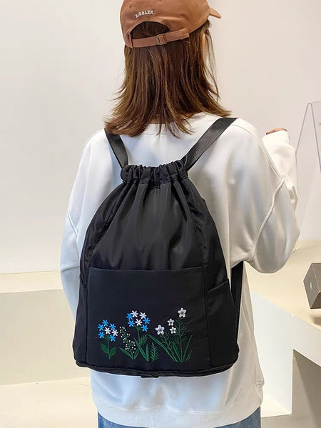 Flower Embroidery Foldable Backpack