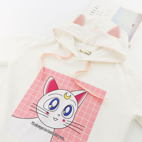 Moon Cat Cartoon Hooded T-shirt