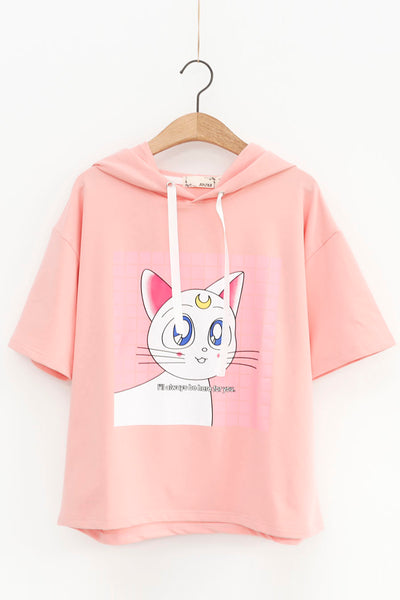 Moon Cat Cartoon Hooded T-shirt