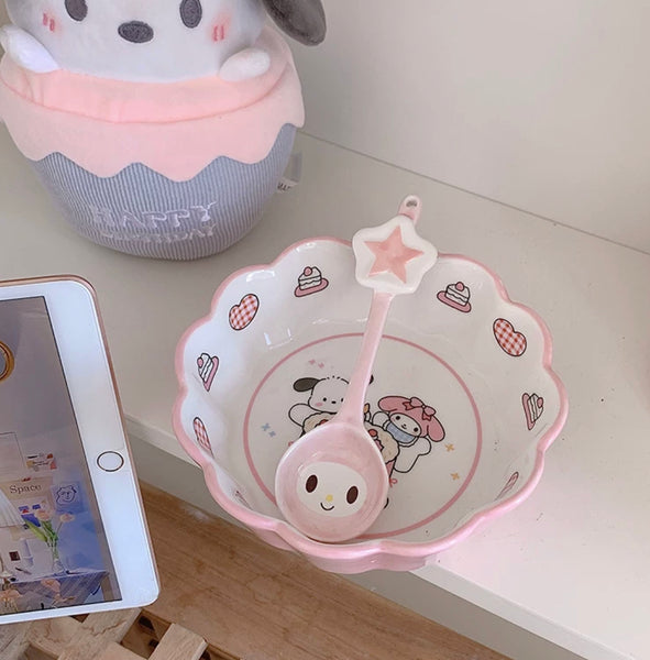 Kawaii Cartoon Bowl & Spoon
