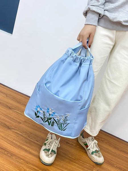 Flower Embroidery Foldable Backpack