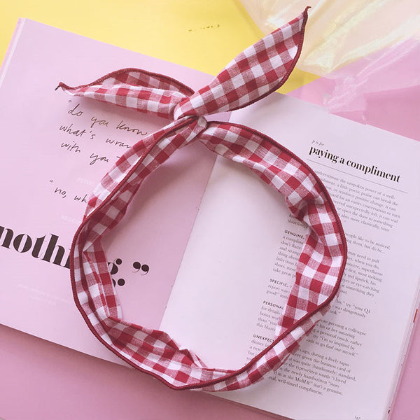 Red Grid  Vara Bow Hair Band