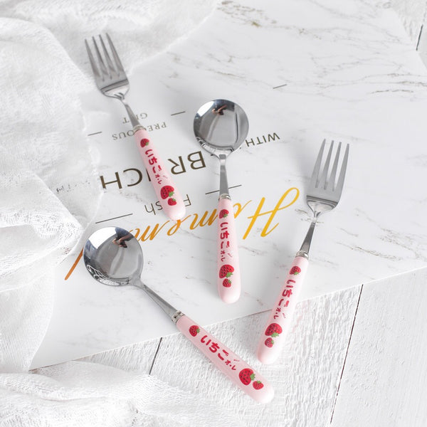 Cute Strawberry Bowl &Spoon & Fork