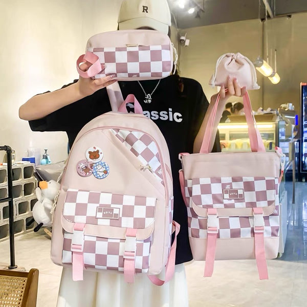 Harajuku Plaid Backpack Set
