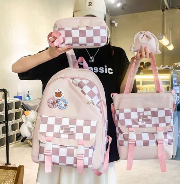 Harajuku Plaid Backpack Set