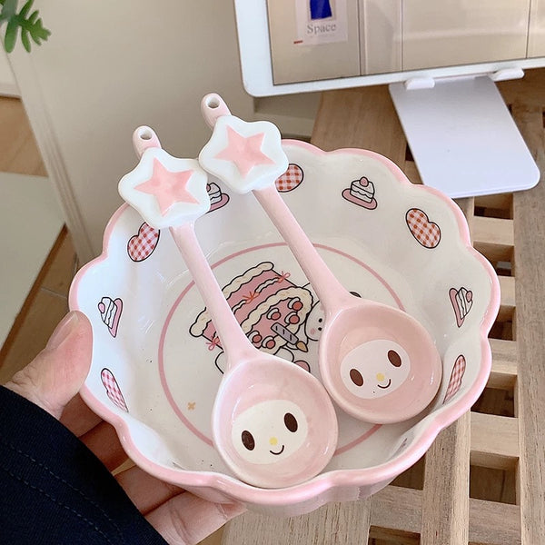 Kawaii Cartoon Bowl & Spoon