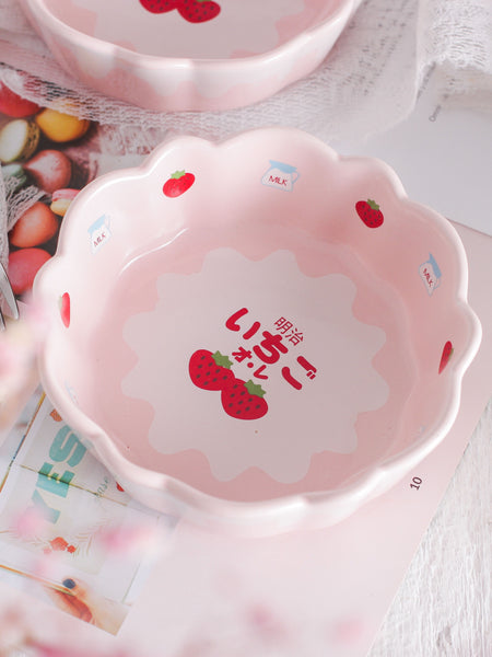 Cute Strawberry Bowl &Spoon & Fork