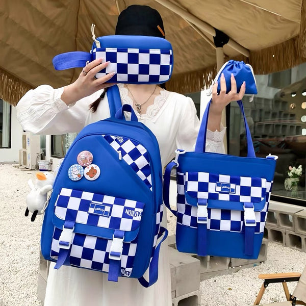 Harajuku Plaid Backpack Set