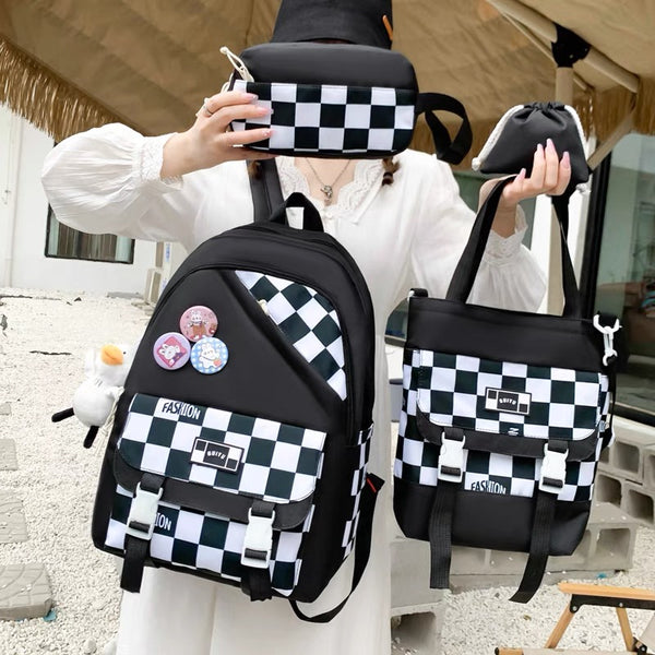 Harajuku Plaid Backpack Set