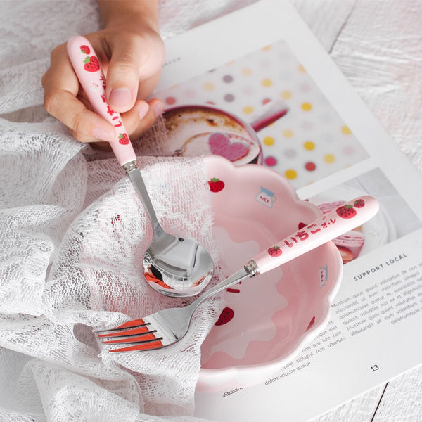 Cute Strawberry Bowl &Spoon & Fork