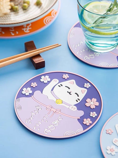 Sakura Cat Cup Mat
