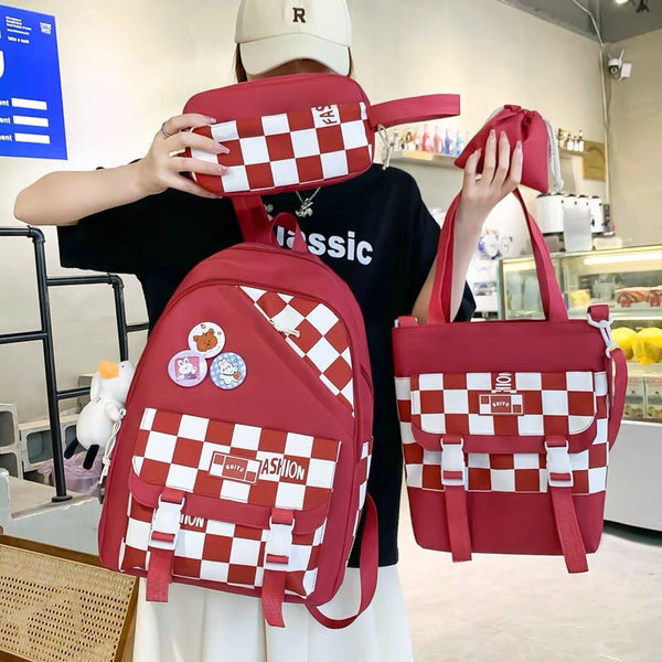 Harajuku Plaid Backpack Set