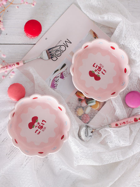 Cute Strawberry Bowl &Spoon & Fork