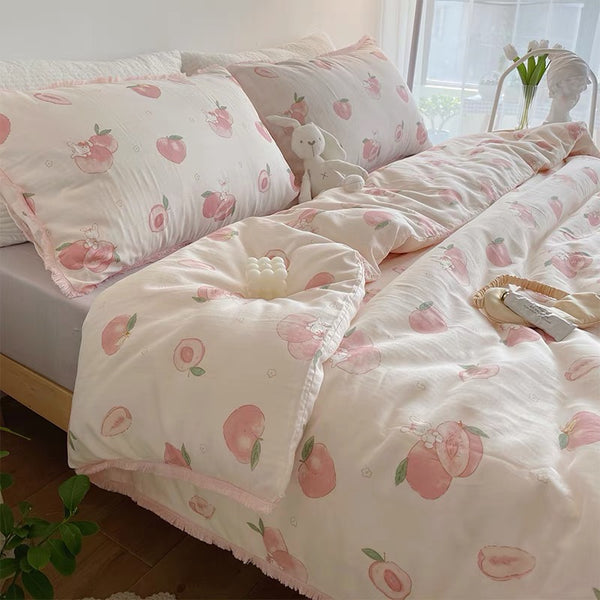 Peach With Rabbit Bedding Set