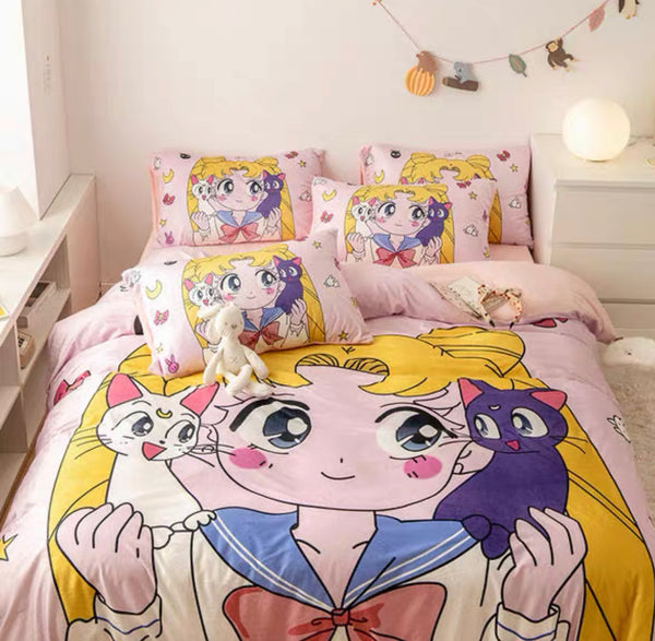 Girl With Cats Bedding Set