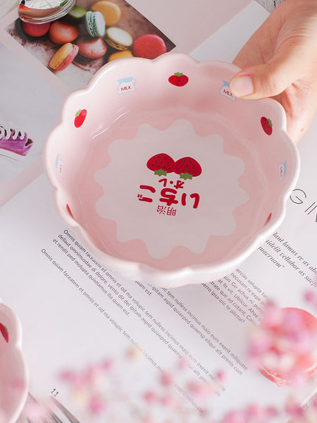 Cute Strawberry Bowl &Spoon & Fork