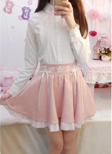 Sakura Embroidered Suspender Skirt