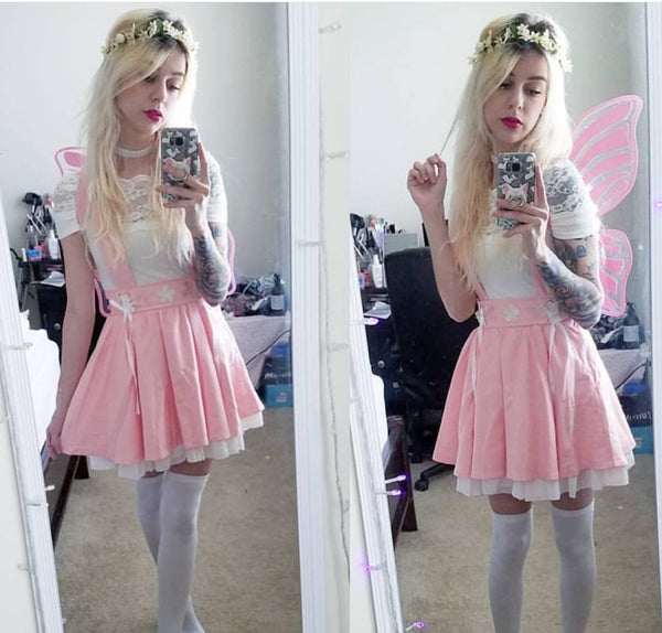 Sakura Embroidered Suspender Skirt