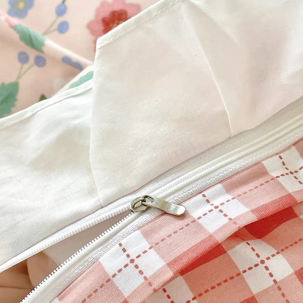 Flower Plaid Bedding Set