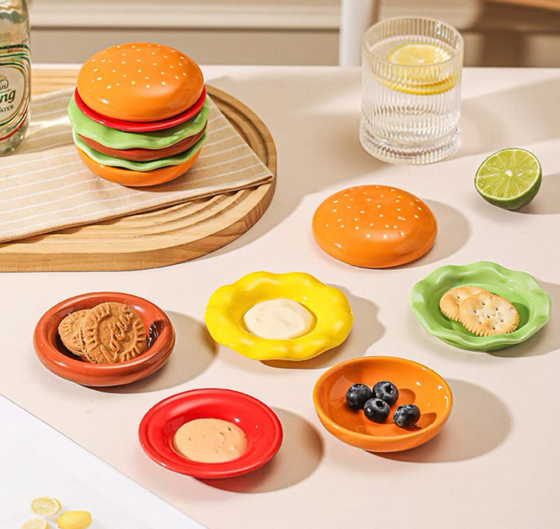 Funny Hamburger Dipping Dish Set