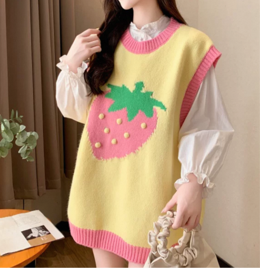 Cute Strawberry Knitted Vest
