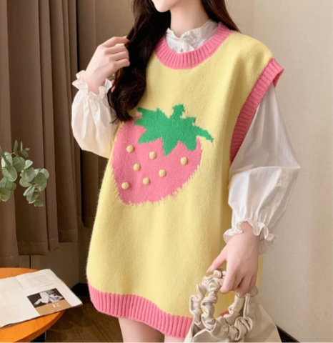 Cute Strawberry Knitted Vest