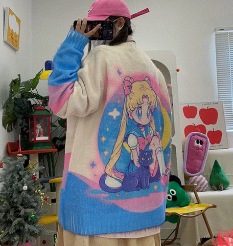Anime Printed Sweater Coat