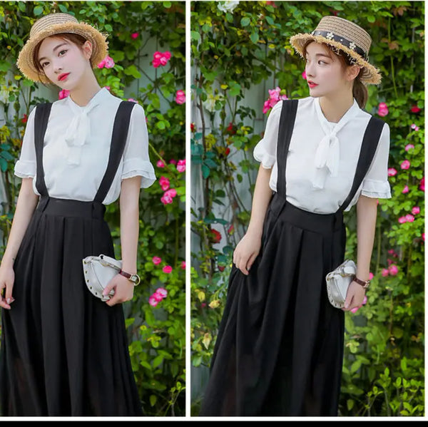 Korean Pure Color  Suspender Skirt