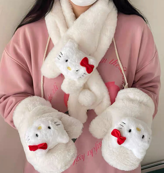 Cute Kitty Scarf & Gloves