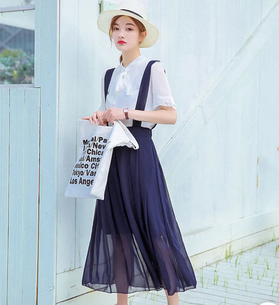 Korean Pure Color  Suspender Skirt