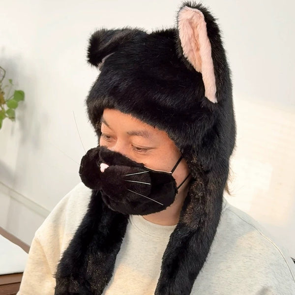 Cute Cat Face Mask & Hat