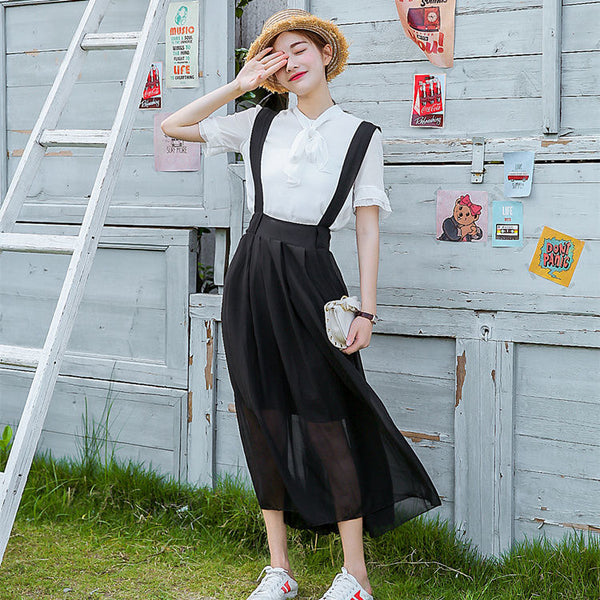 Korean Pure Color  Suspender Skirt