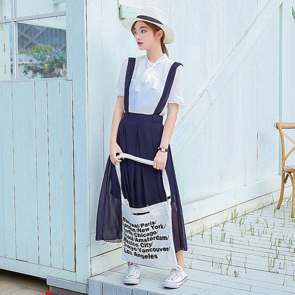 Korean Pure Color  Suspender Skirt